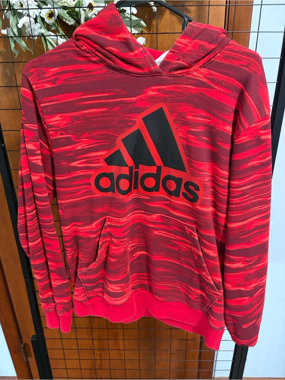 2 adidas Kids Red & Gray Marbled Hoodies with Bold Logo
